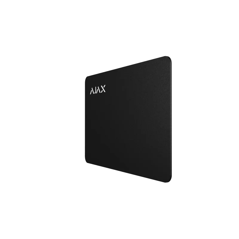 Sort RFID-adgangskort for sikkerhetssystem, AJAX-logo øverst i hjørnet