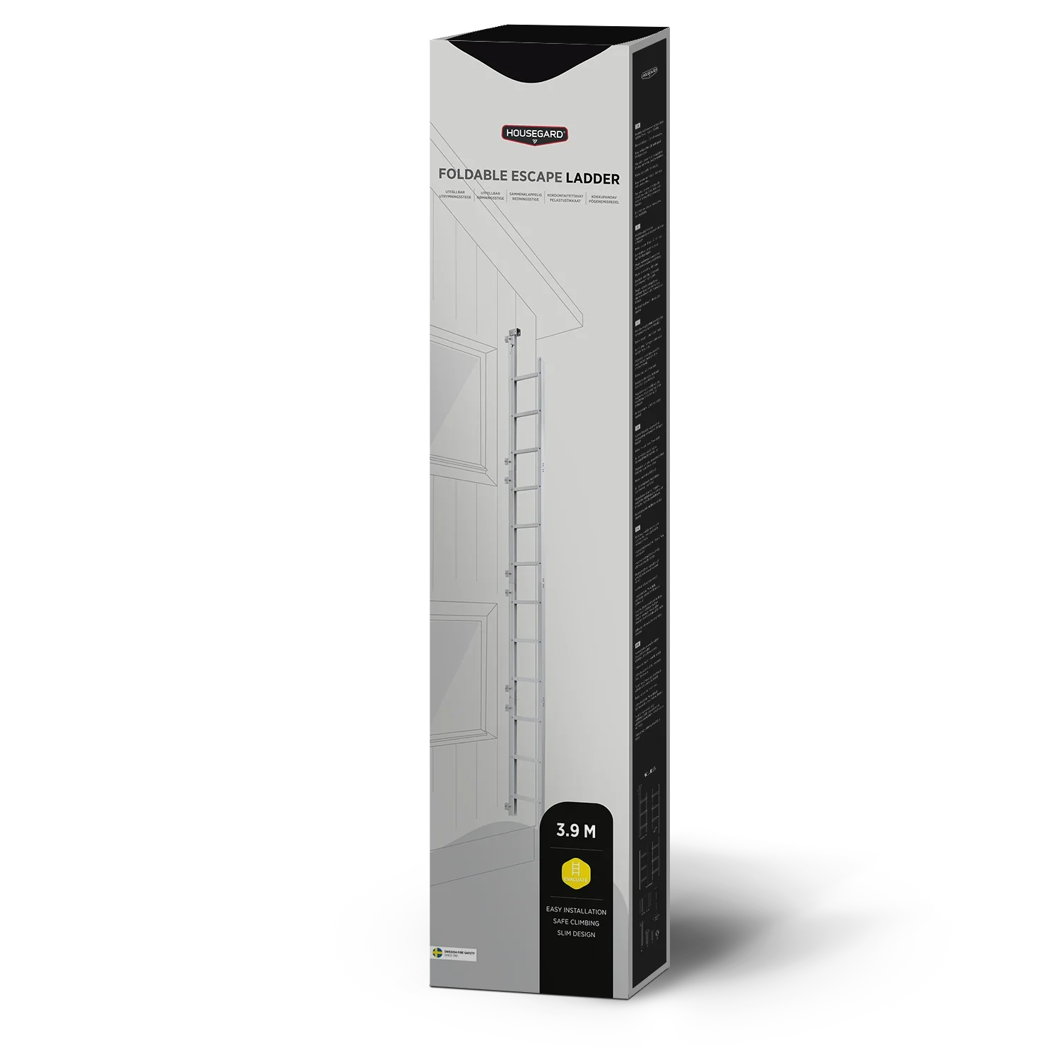 Housegard sammenleggbar rømningsstige 3,9 meter i emballasje for brannvern og evakuering
