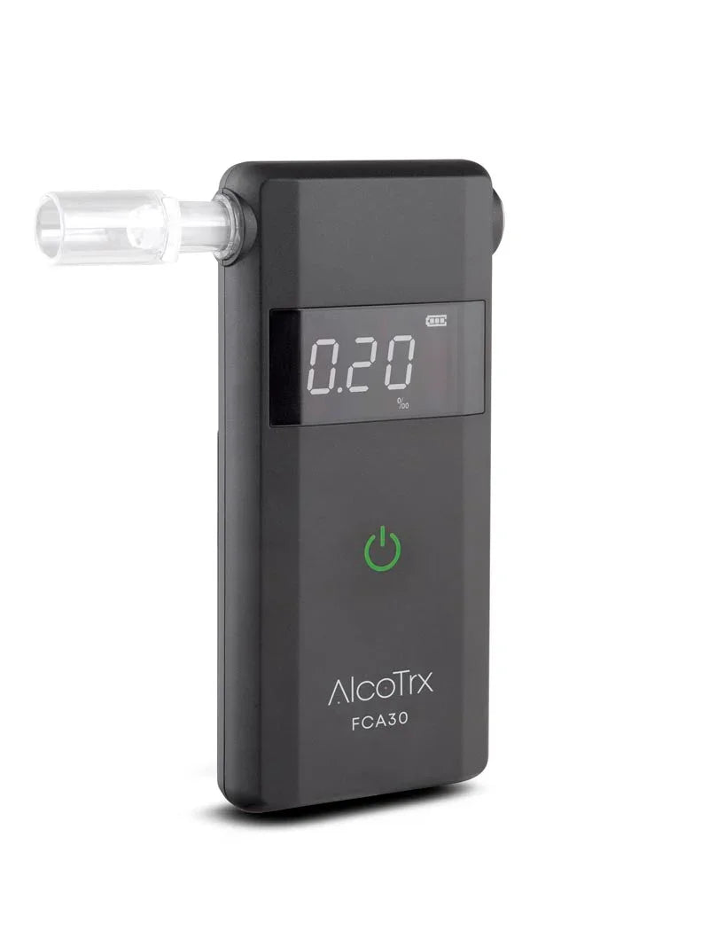Digital alkometer AlcoTrx FCA30 med display og munnstykke, promillemåler for sikkerhet