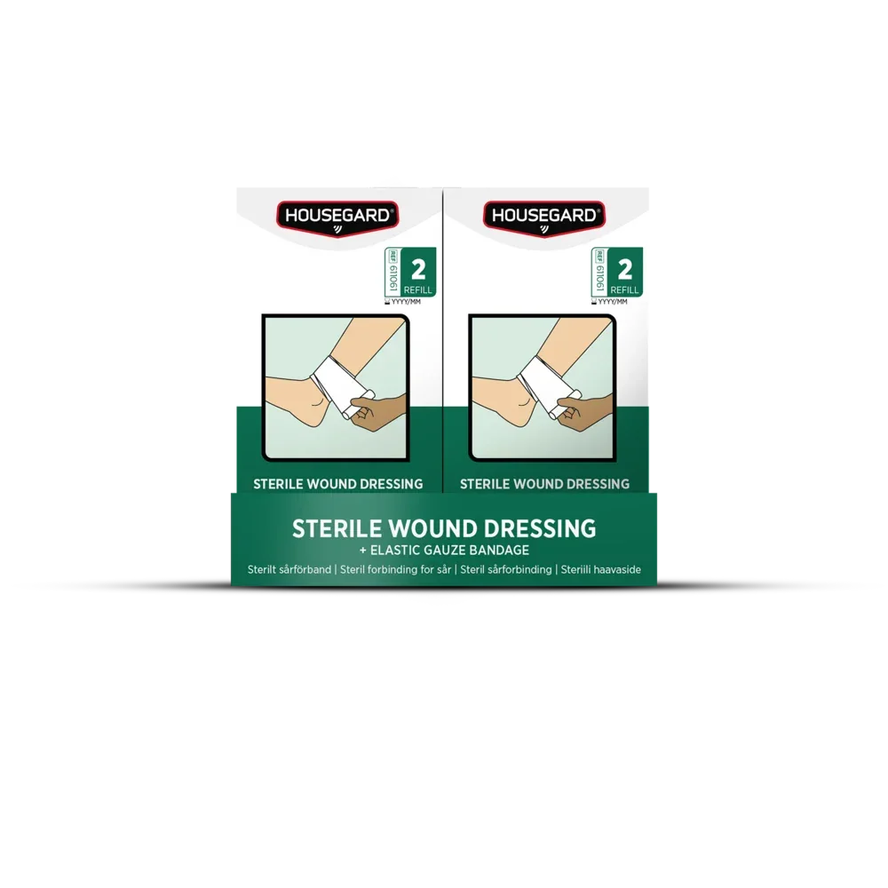 Housegard steril sårforbinding med elastisk gasbind, 2-pakning, førstehjelpsutstyr