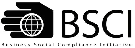 BSCI logo med hånd og jordklode, sertifisering for sosialt ansvar og etterlevelse