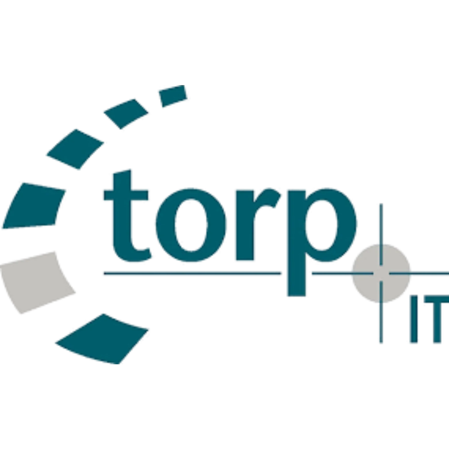 Logo med teksten 'torp' og en sirkel med siktemål, omgitt av firkantede former.