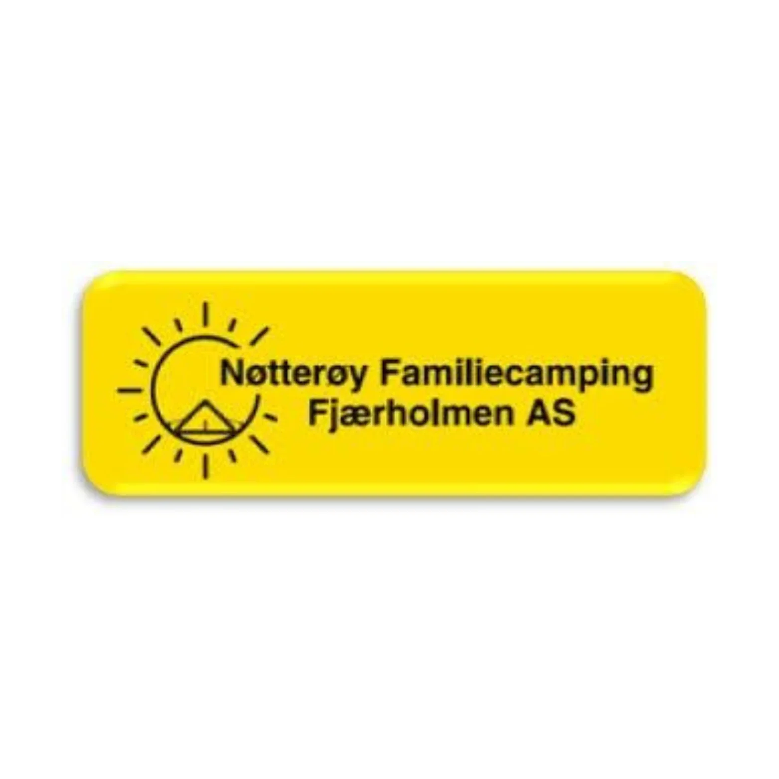 Gul logo med tekst Nøtterøy Familiecamping Fjærholmen AS og sol-symbol