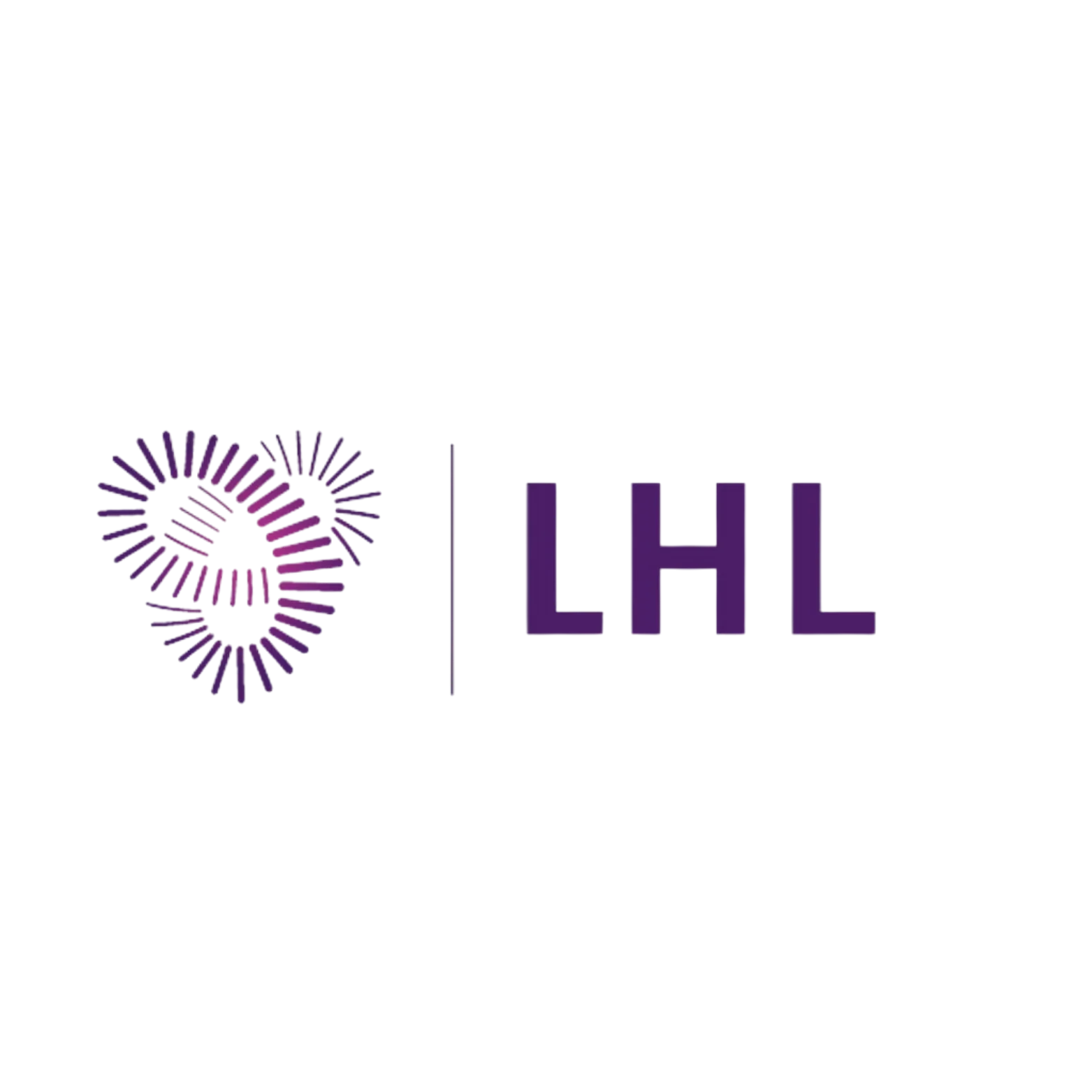 Lilla LHL-logo med stilisert hjerte på svart bakgrunn, helse og førstehjelp