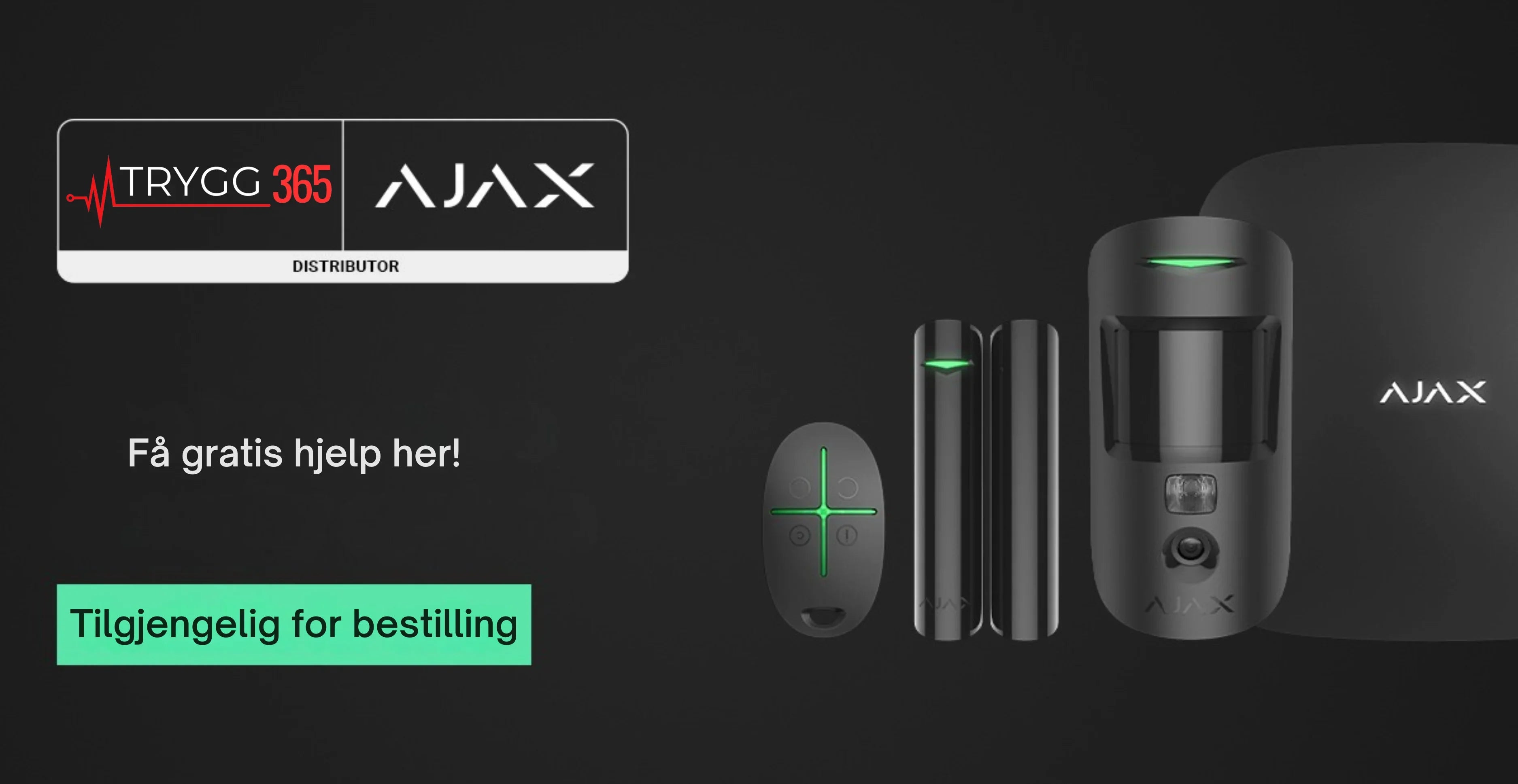 Moderne Ajax sikkerhetssystem, bevegelsessensor og alarmsensorer mot svart bakgrunn.
