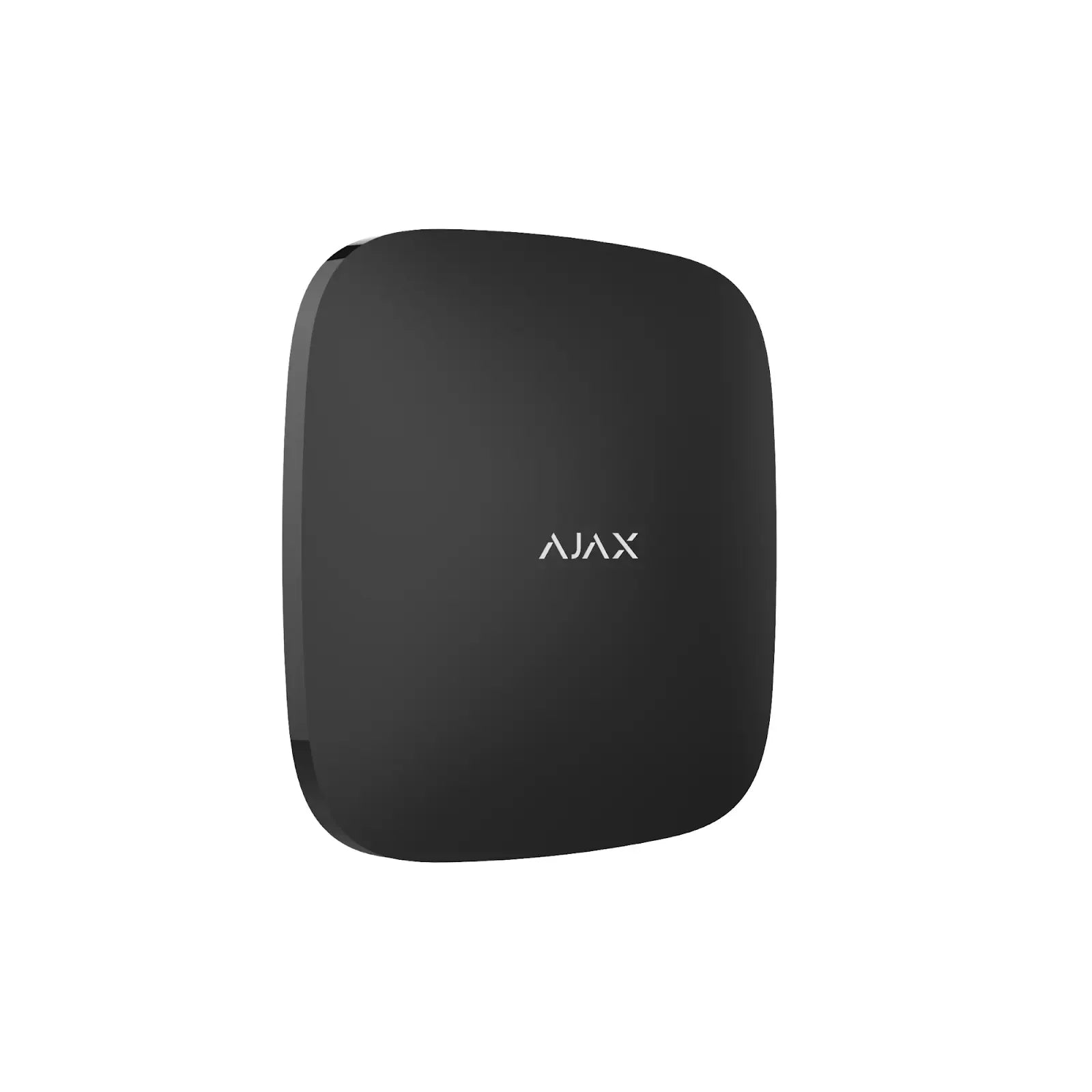 Svart Ajax alarmsentral for trådløst sikkerhetssystem, minimalistisk design, veggmontert.