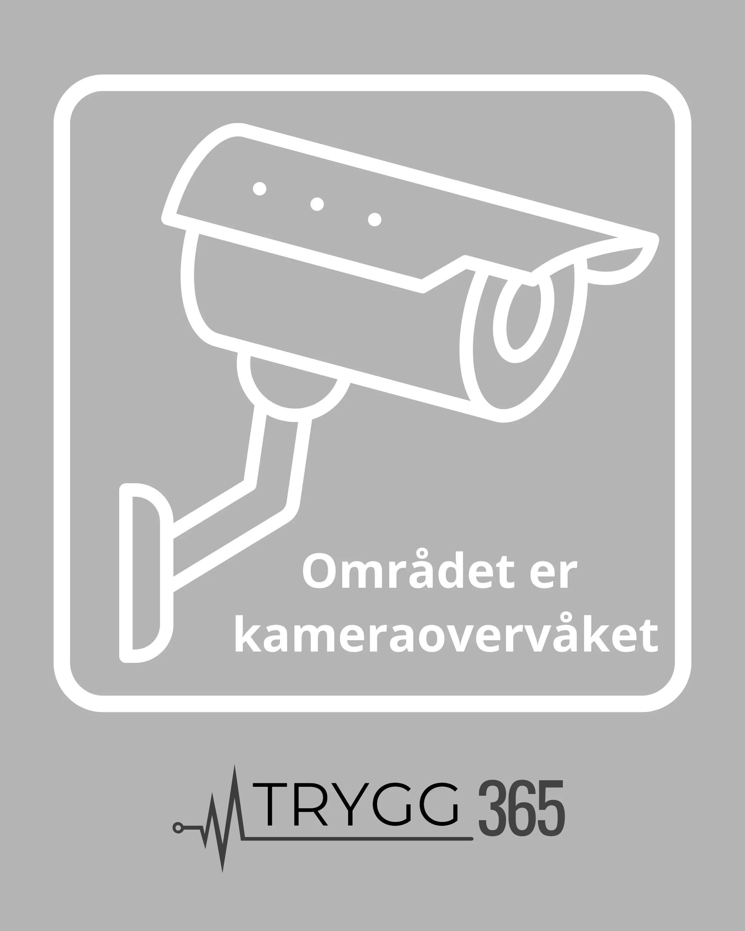 Skilt med overvåkningskamera og teksten 'Området er kameraovervåket', sikkerhetstiltak