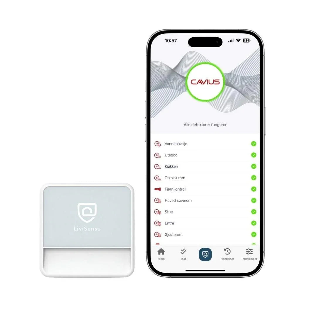 Smart hjem-hub og mobilapp for overvåking av brannsikring og lekkasjedeteksjon