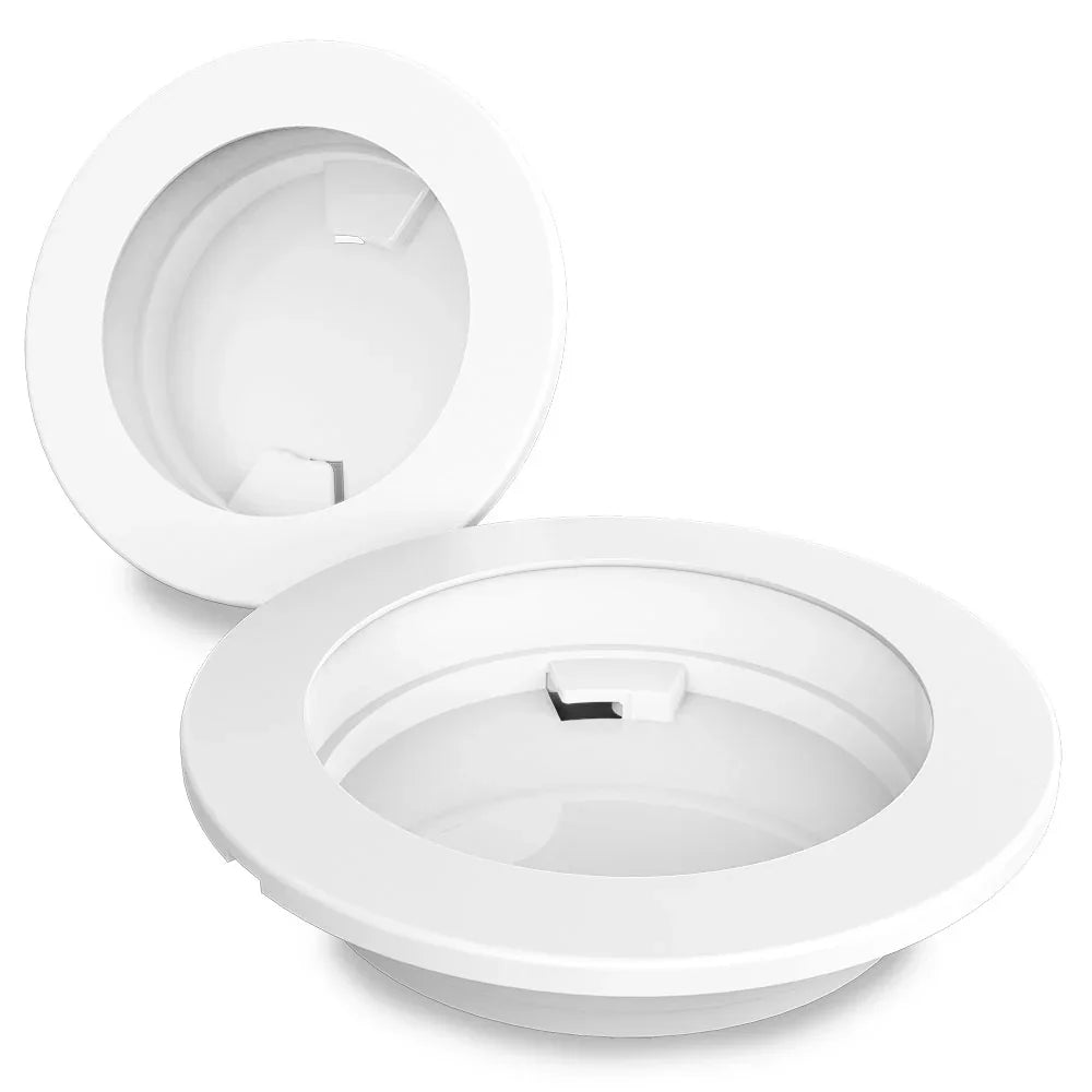 Hvit innfellingsbase for røykvarsler, rund design for montering i tak eller vegg.