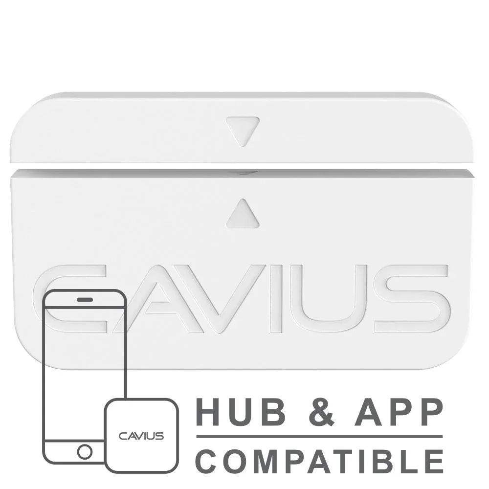 Hvit magnetbryter for dør- og vindussikring, kompatibel med app og smarthub, sikkerhetsprodukt.