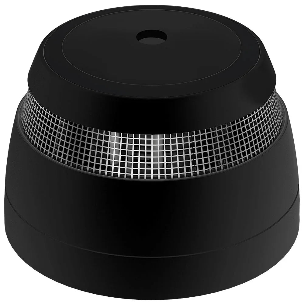 Sort, trådløs røykvarsler med metallgitter og moderne design, brannsikring hjem