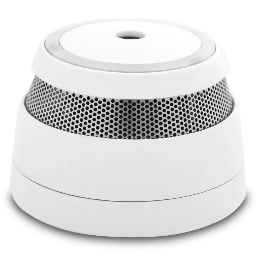 Trådløs røykvarsler, hvit med perforert metallring, for brannsikkerhet i hjemmet