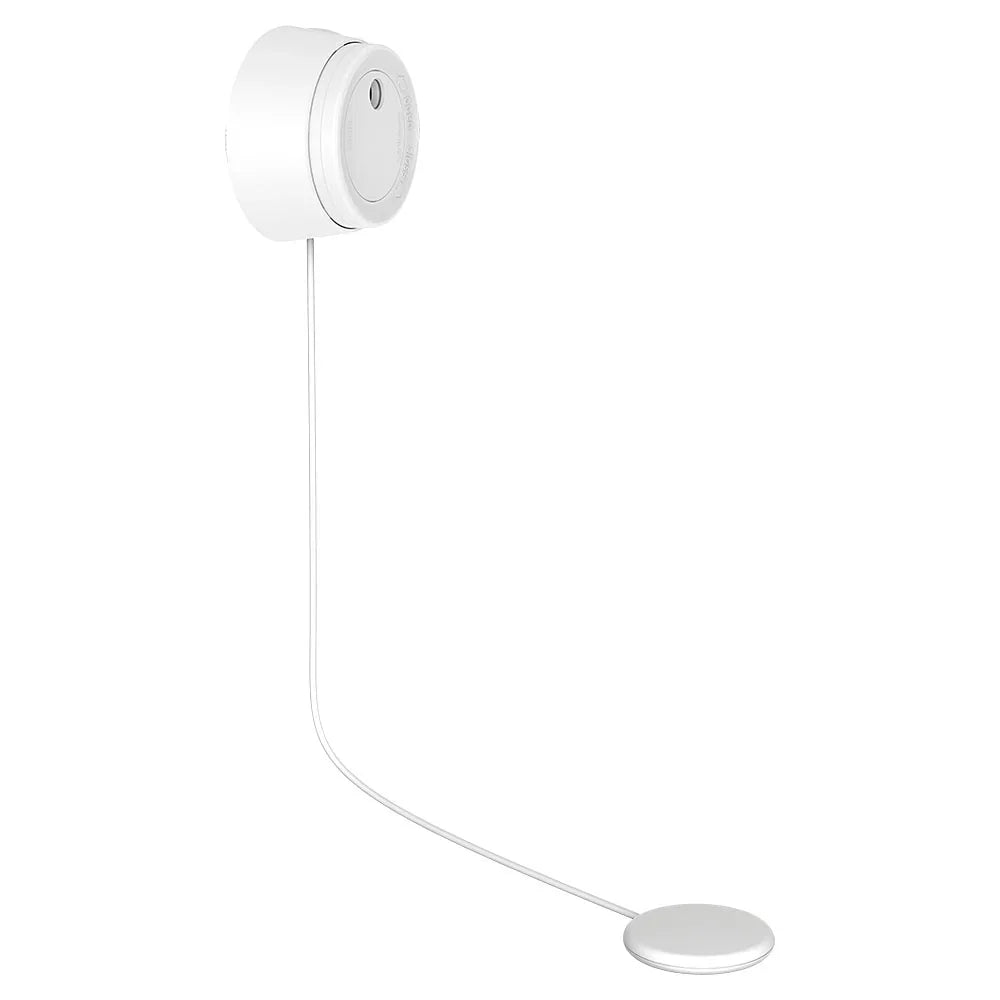 Hvit vannlekkasjedetektor med sensor og ledning, brannsikkerhet og vannsikring