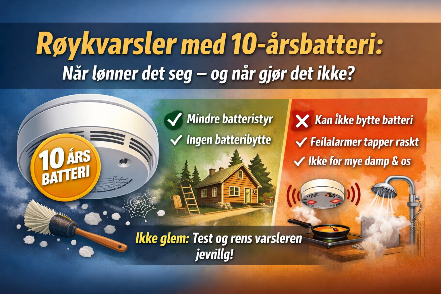 Røykvarsler med 10‑årsbatteri: når lønner det seg – og når gjør det ikke?