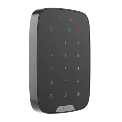 Svart trådløst sikkerhets-tastatur med touch display og tallpanel for adgangskontroll