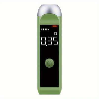 Digital grønn promilletester med LED-skjerm og måleresultat, sikkerhetsutstyr.