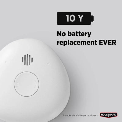 Røykvarsler med 10 års batteritid, hvit, ingen batteribytte, brannsikkerhet hjemme.