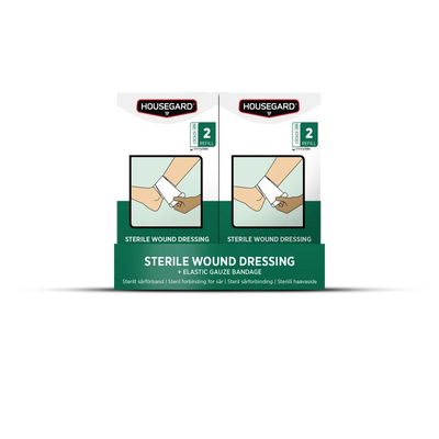 Housegard steril sårforbinding med elastisk gasbind, 2-pakning, førstehjelpsutstyr