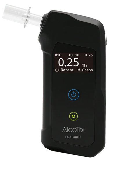 Alkoholmåler AlcoTrx FCA-40BT digital promilletester med munnstykke og skjermvisning