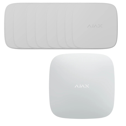 Ajax røykvarsler pakke med Hub – 8 seriekoblede brannvarslere