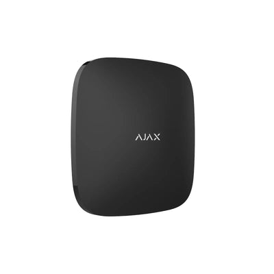 Svart Ajax alarmsentral for trådløst sikkerhetssystem, minimalistisk design, veggmontert.