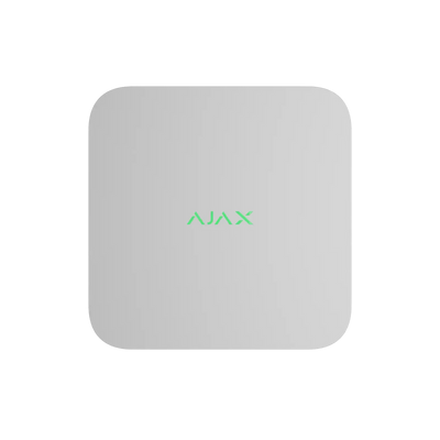 Hvit Ajax NVR sikkerhetsenhet for overvåkning, moderne design, rektangulær boks