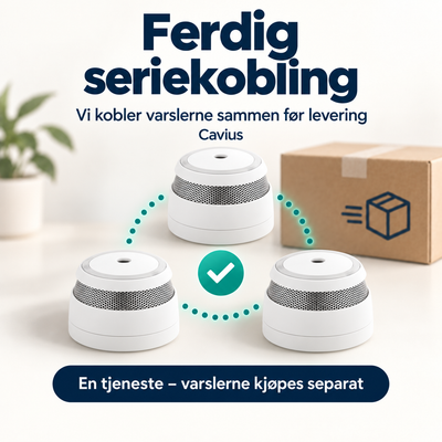 Ferdig seriekobling av Cavius røykvarslere før levering. Tjeneste – varslerne kjøpes separat.