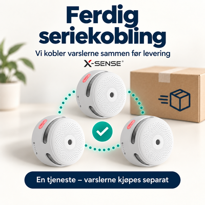 Ferdig seriekobling av X-Sense røykvarslere før levering. Tjeneste – varslerne kjøpes separat.