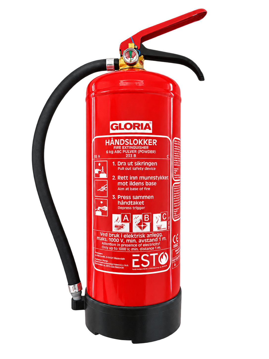 GLORIA 6 kg pulverslukker 55A 233B C – lyst, frilagt produktbilde